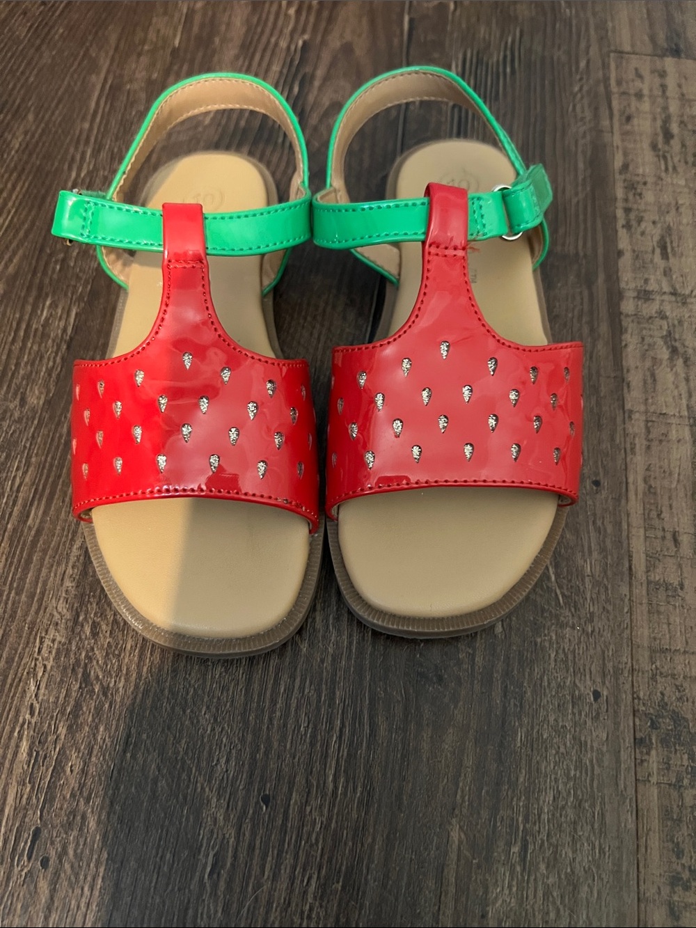 Cat & Jack Red and Green Patent T-Strap Sandals for Kids
